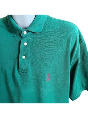 XL Vintage Polo Shirt Bugle Boy Green Crest Logo 100% Cotton Classic Fit Knit